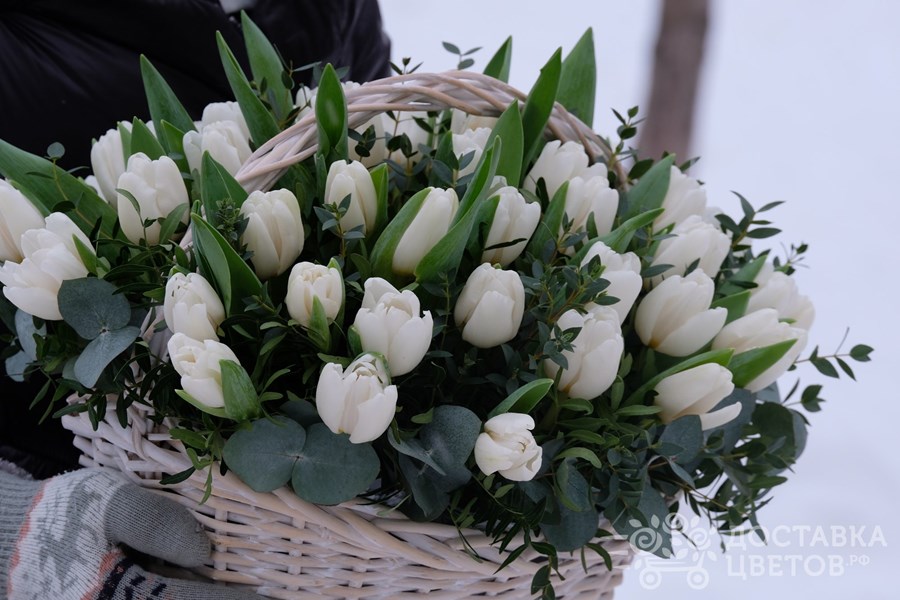 Корзина цветов Корзина белых тюльпанов